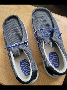 Hey Dude Grey Knit Slip-On Shoes with Blue Accents